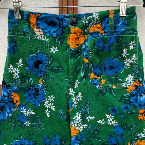 Anthropologie Maeve Colette Green Floral Velvet High-Waisted Wide-Leg Pants - 26 - Picture 5 of 13